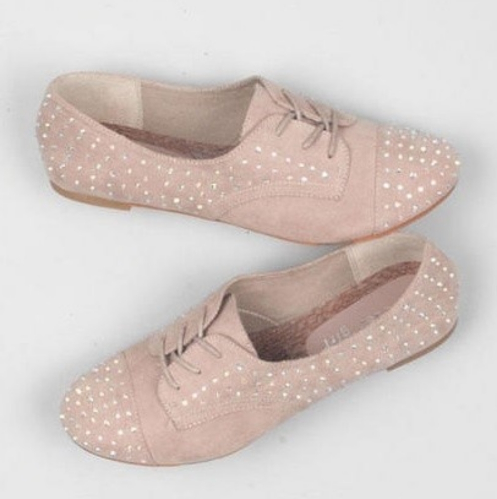 tan sparkle rhinestone lace up modcloth flats